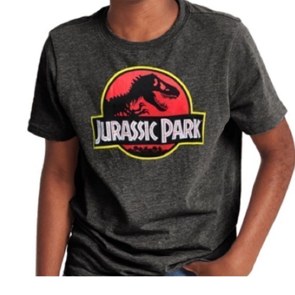 Jurassic Park Logo Tee - Charcoal with Red/Yellow Logo